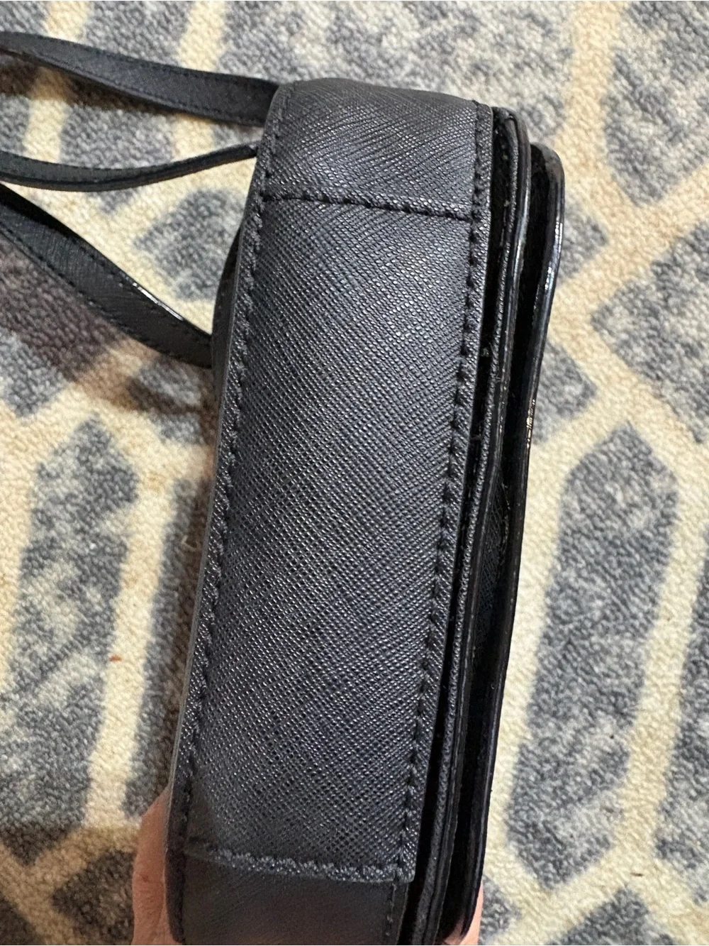 kate spade Black Textured Leather Crossbody with Gold Plaque